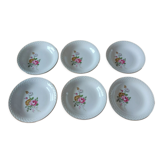 Lot de 6 assiettes creuses Digoin Sarreguemines motif floral