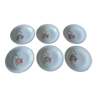 Set of 6 hollow plates Digoin Sarreguemines floral motif