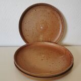trio of brown stoneware plates, handmade pottery