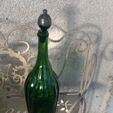 Bouteille en verre verte bouchon vert et étain ancienne