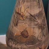 Large La Roue Vallauris ceramic vase, French, beige flower decor, 1975