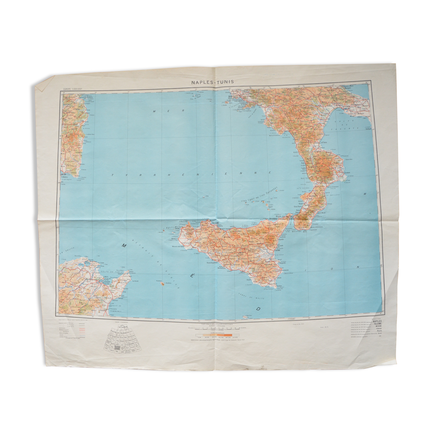 Map IGN vintage Naples-Tunis