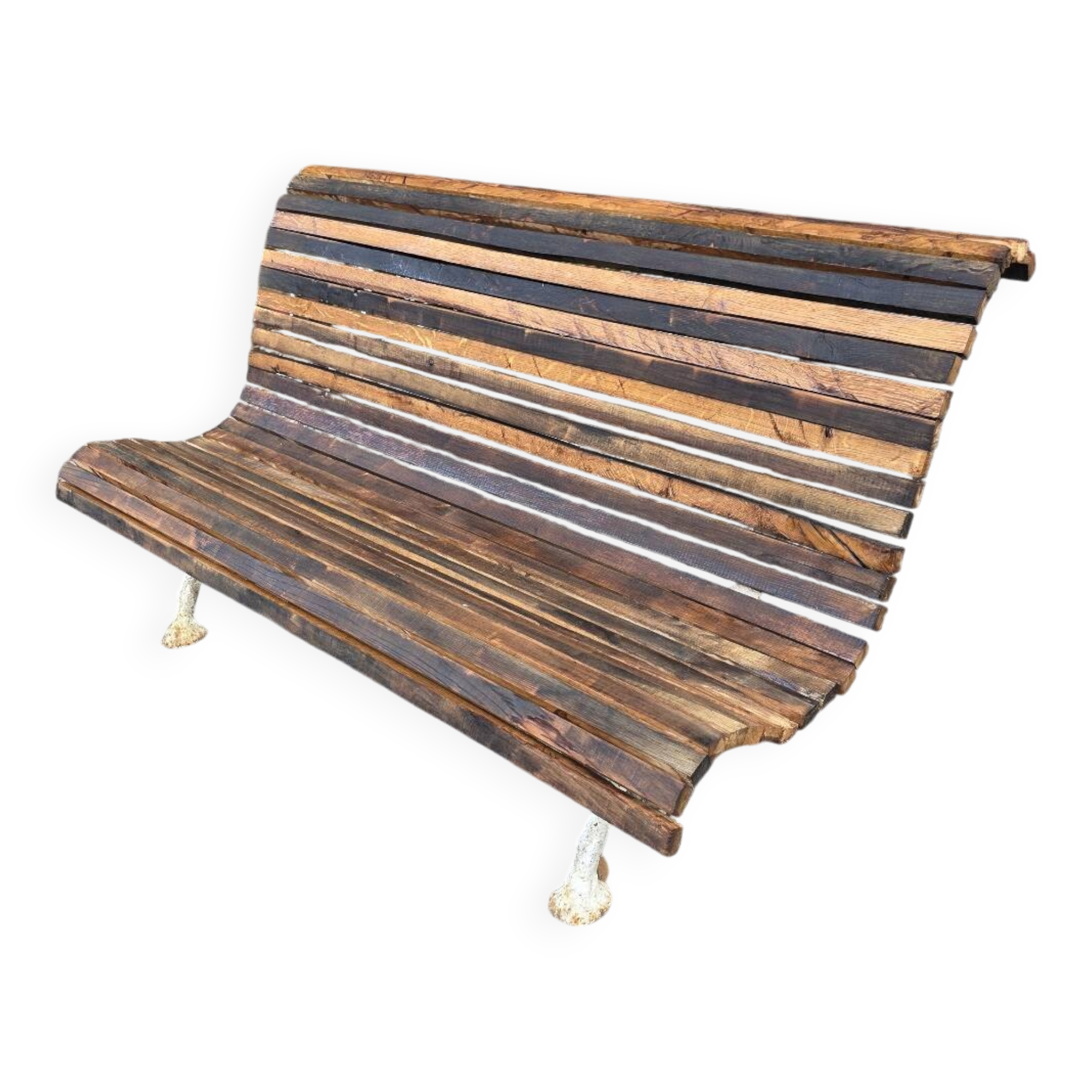 Cast iron and oak slatted garden bench