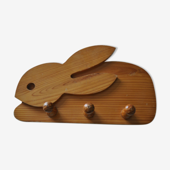 Vintage child hook in wood rabbit pattern