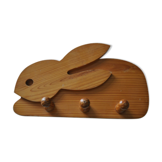 Vintage child hook in wood rabbit pattern