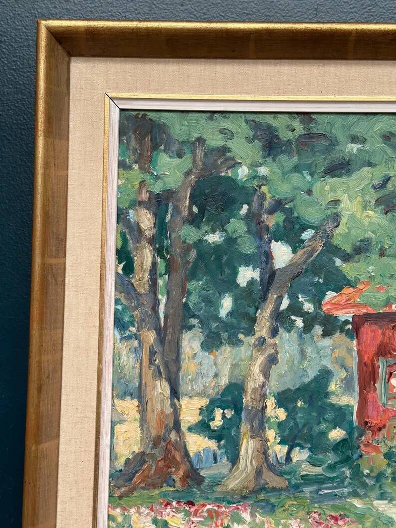 Original Swedish Oil on Panel – “House in Naantali” by John Rosenqvist – Signed – Vintage and Framed – 56.5 × 42 cm (22.2" × 16.5")