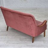 1970s, 2-seater Swedish sofa, pink furniture velour, beech wood.
