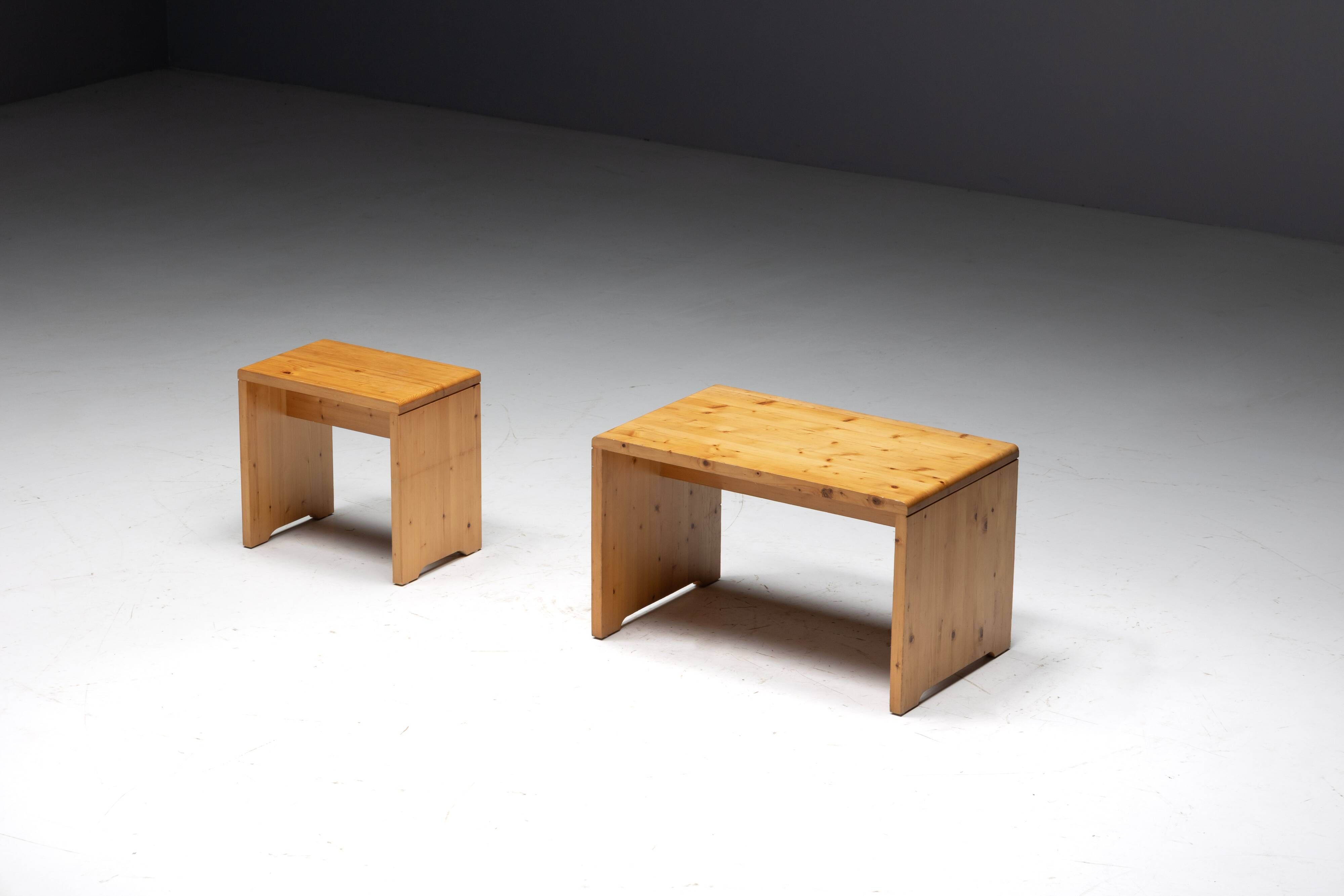 Pine Stool selected by Charlotte Perriand for Méribel, France, 1960s