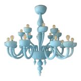 Contemporary 18 Arms Matte Light-Blue Murano Style Glass Chandelier