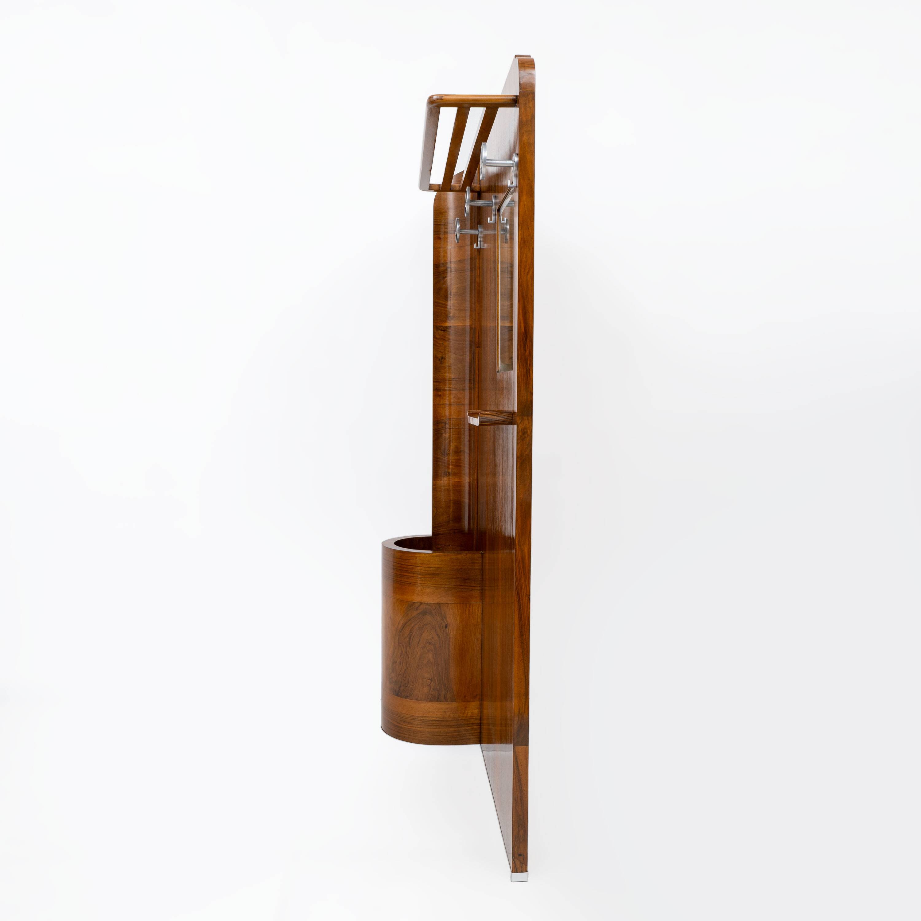 Italian Art Deco Walnut Entry Hall Stand with Integrated Umbrella Holder