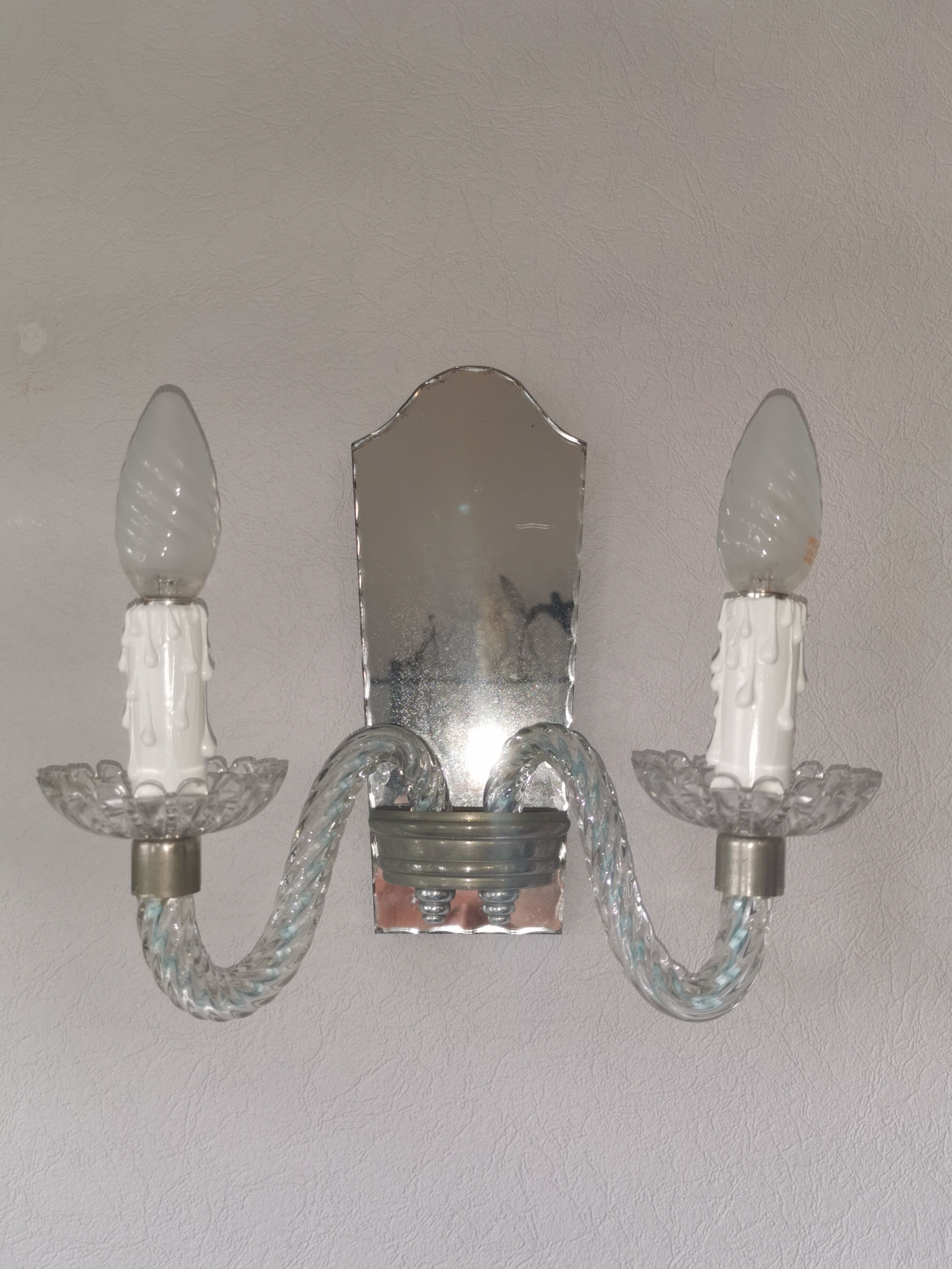 Wall applique, two-pointed glass chandelier, chiseled mirror and steel, 20th