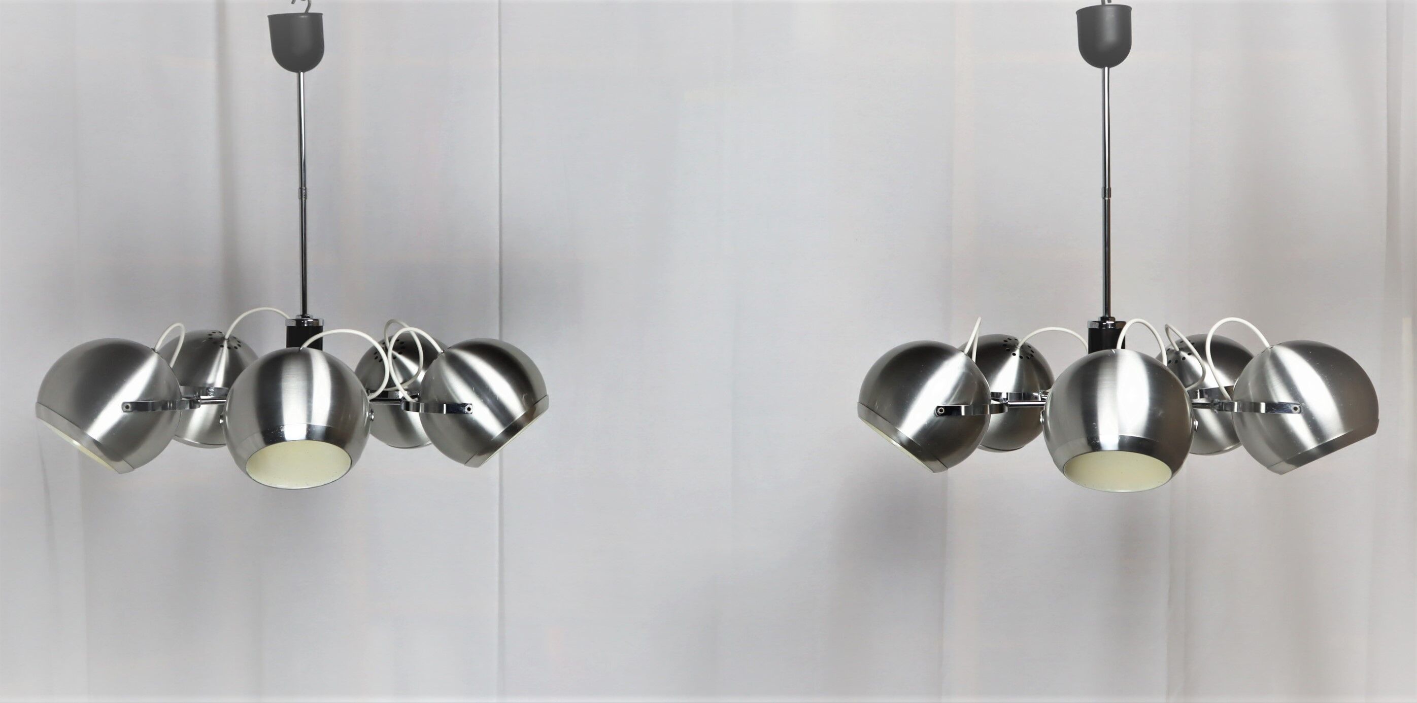 2 Vintage metal ball ceiling lamps 1960