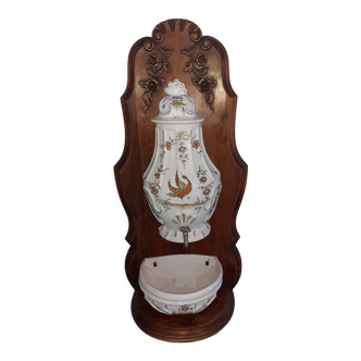 Fontaine et lave mains Moustier support bois sculpté, fait main