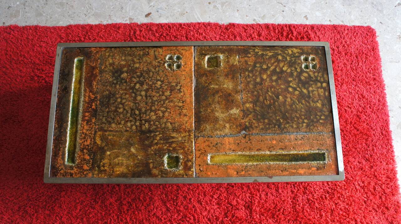 Coffee table by Robert and Jean Cloutier in steel and enameled lava stone Vintage 1950