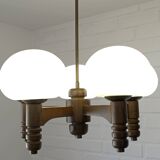 Vintage pendant lam rustic hanging mushroom chandelier wooden light 1970s