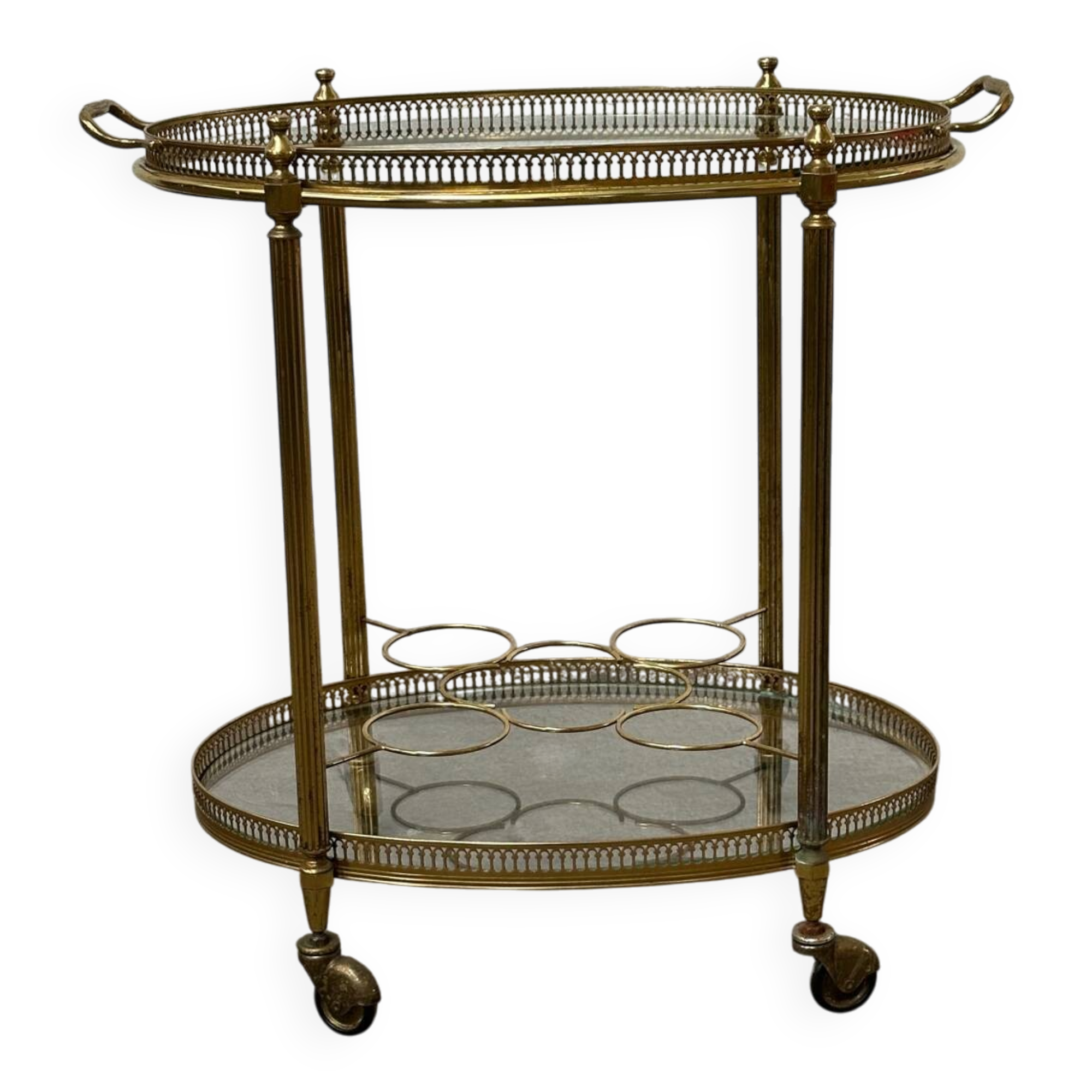 Rolling serving cart, brass service trolley