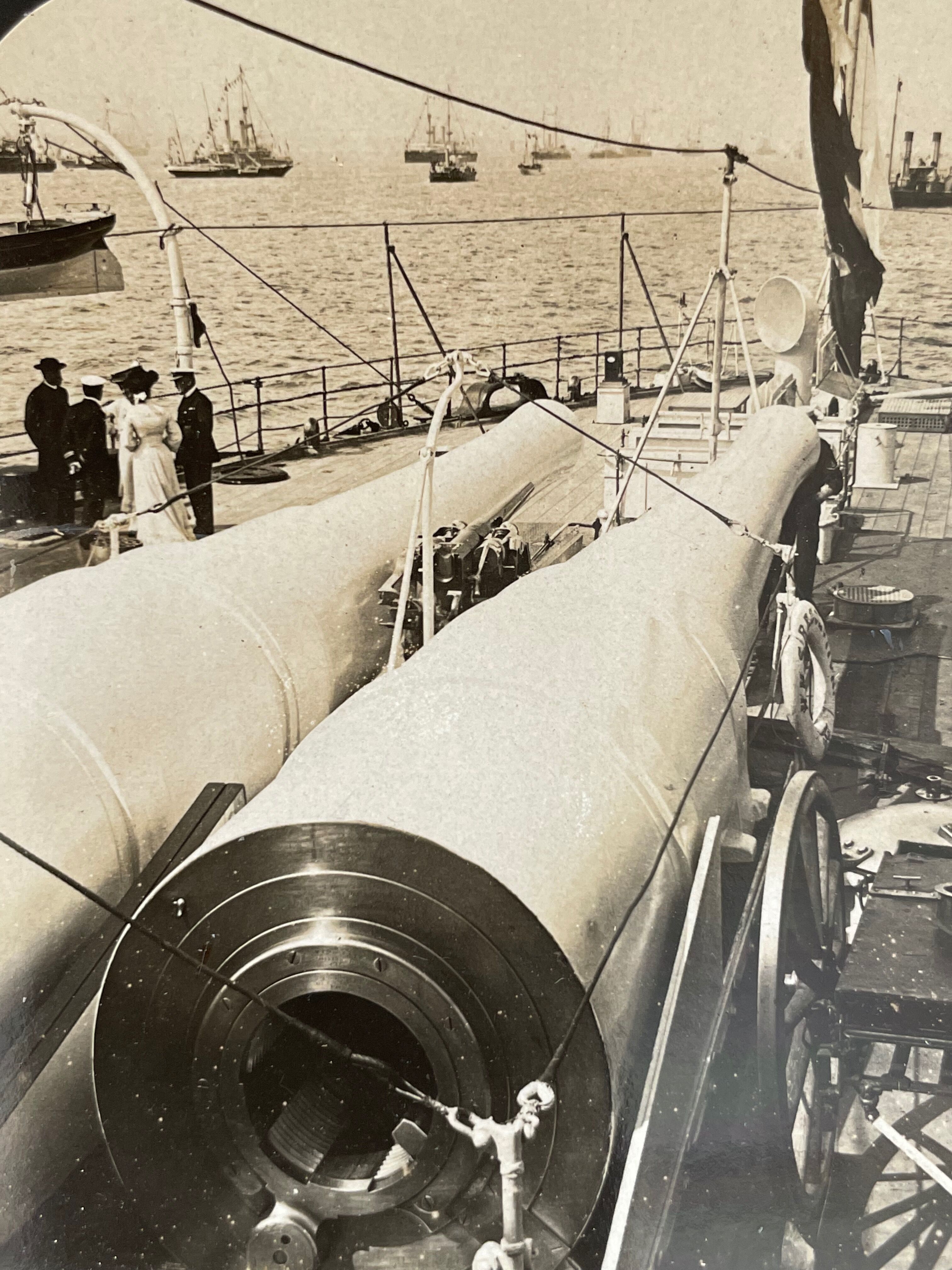 Old photography stereo, stereograph, luxury albumine 1903 English warship