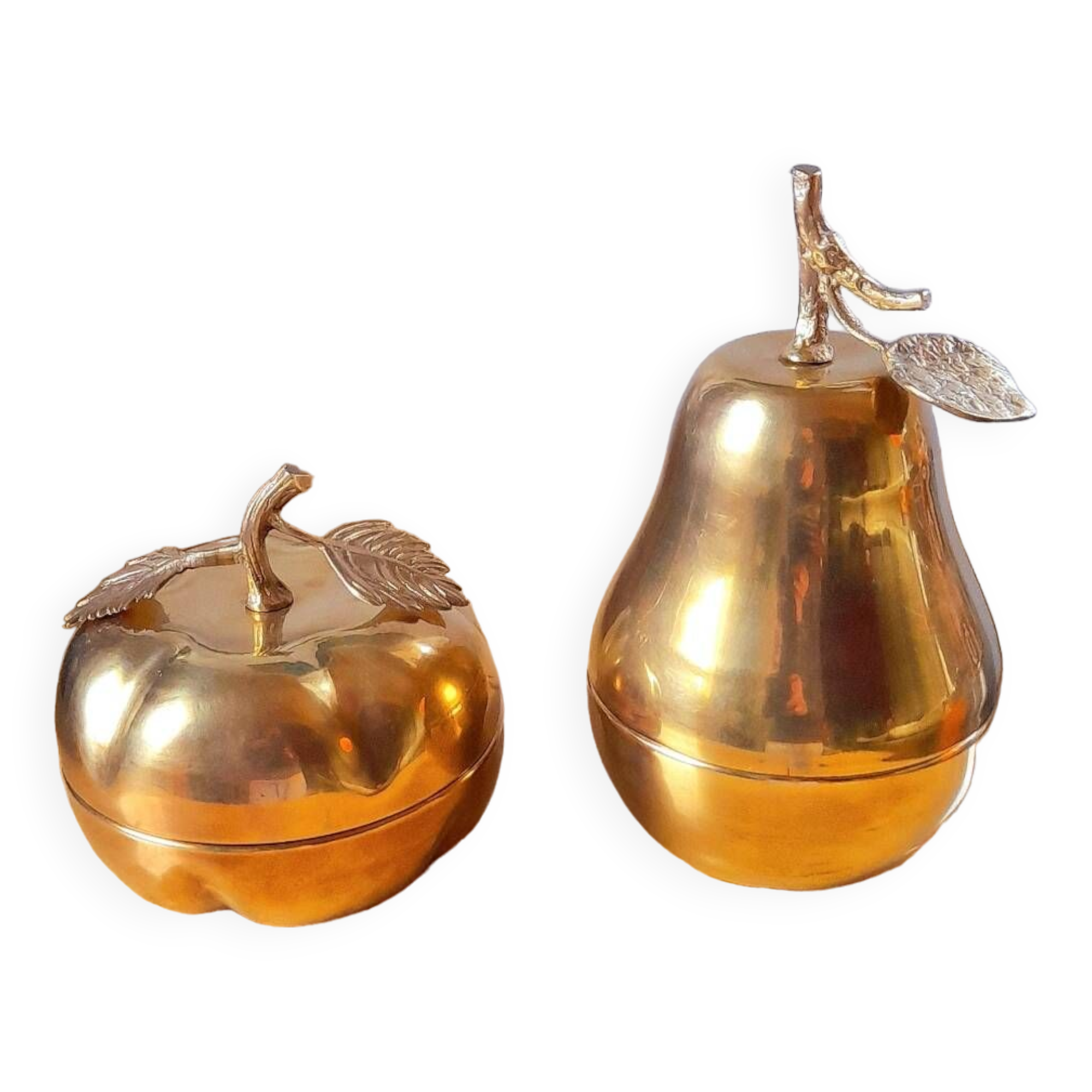 Apple and pear brass boxes from the 70s