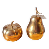 Boîtes en laiton pomme et poire années 70