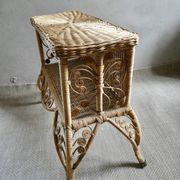 Wood and rattan bedside table, butterflies