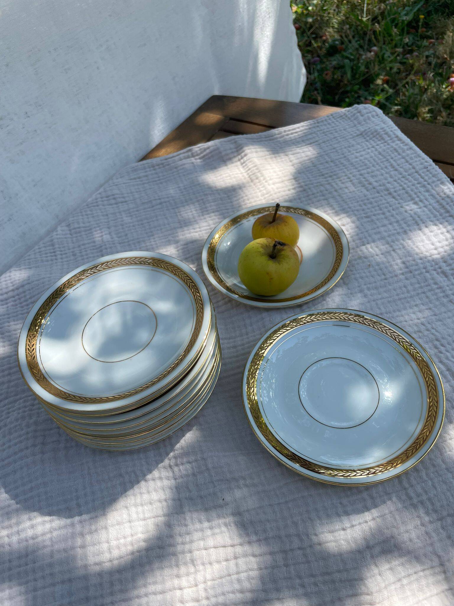 Porcelain set of small plates golden Limoges France
