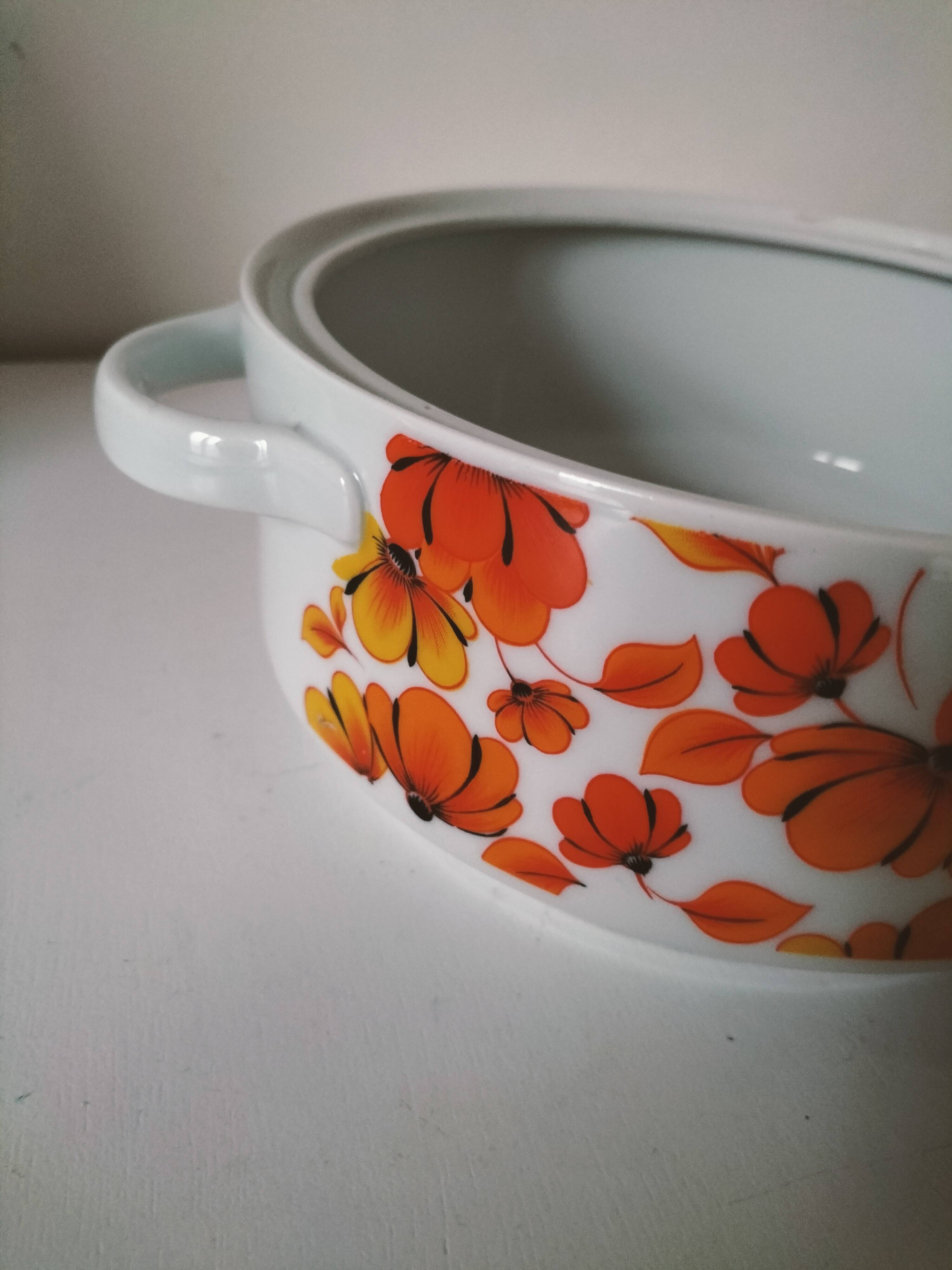 Vintage Wunsiedel Bavaria soup tureen – 70s orange pop flowers