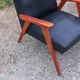 Pair of vintage beech armchairs feet compass covered with black moleskine from the 50s