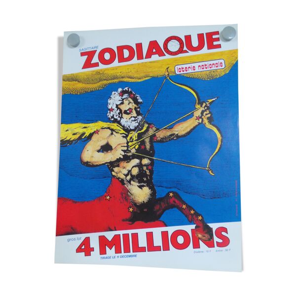 Affiche originale loterie nationale  zodiaque Sagittaire 1985 — Beyit