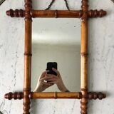 Old barber mirror in solid wood bamboo effect 30-40s