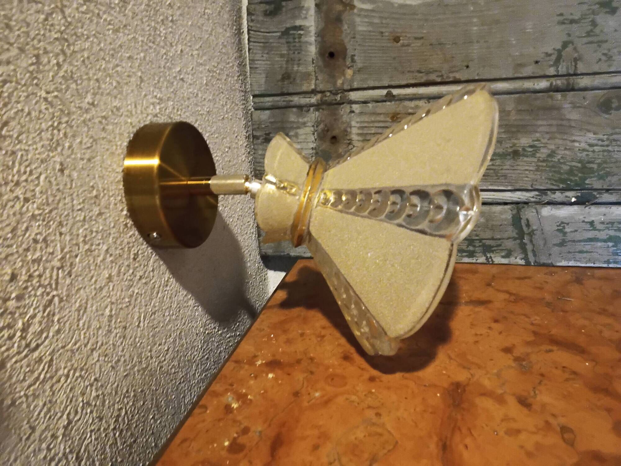 Pair of vintage wall lights in pale yellow granite glass