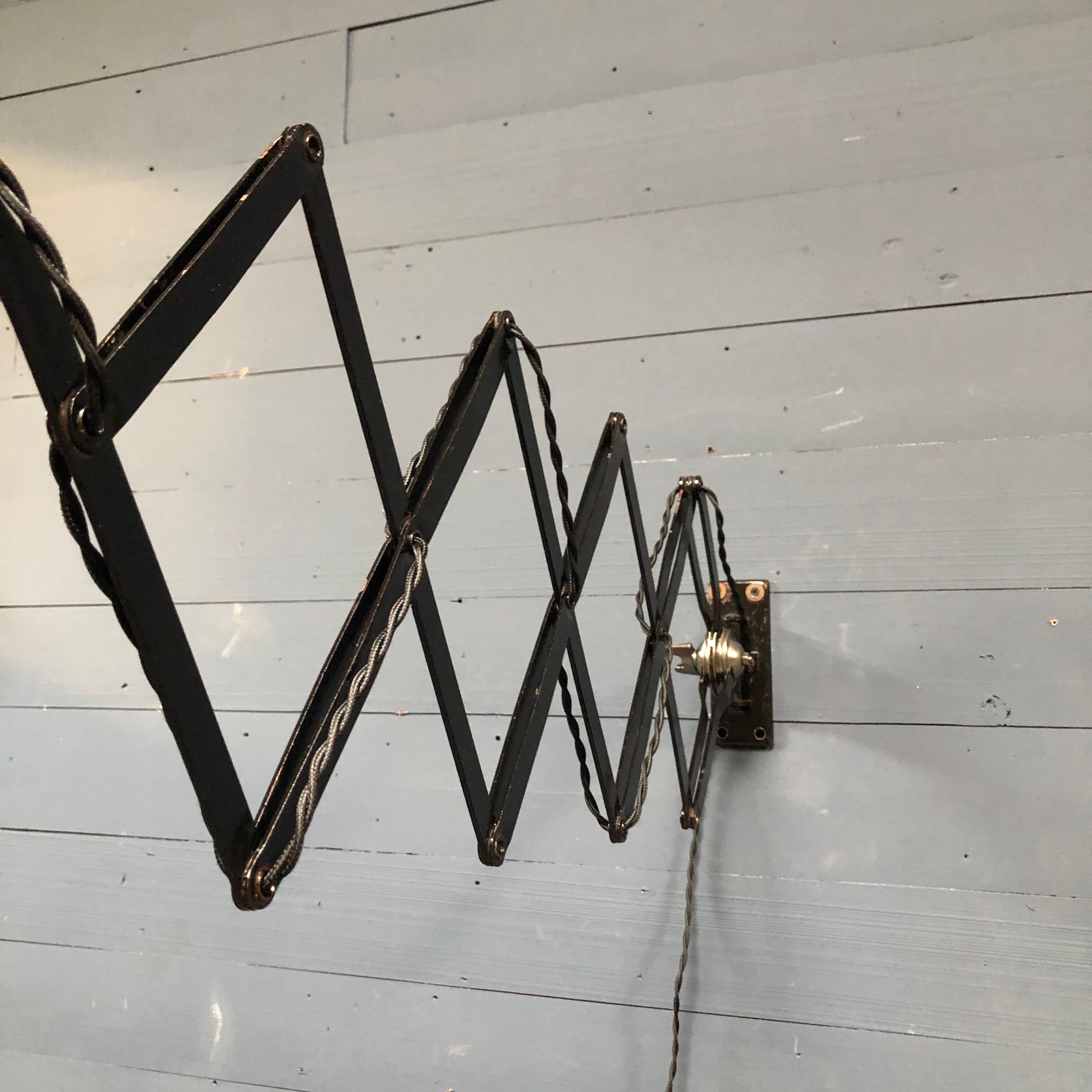 XL black scissor lamp from PeHaWe Leuchten Dresden, German 1940s