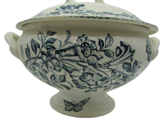 soup tureen Badonviller Théophile Fenal jasmine and butterflies decor