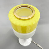 Lampe de table en verre jaune et blanc des années 1970 par Drukov, marquée