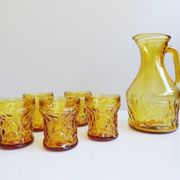 Amber glasses with carafe, italian drinking set 70s