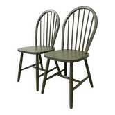Ensemble de 2 chaises de salle à manger vintage vert olive à fuseaux