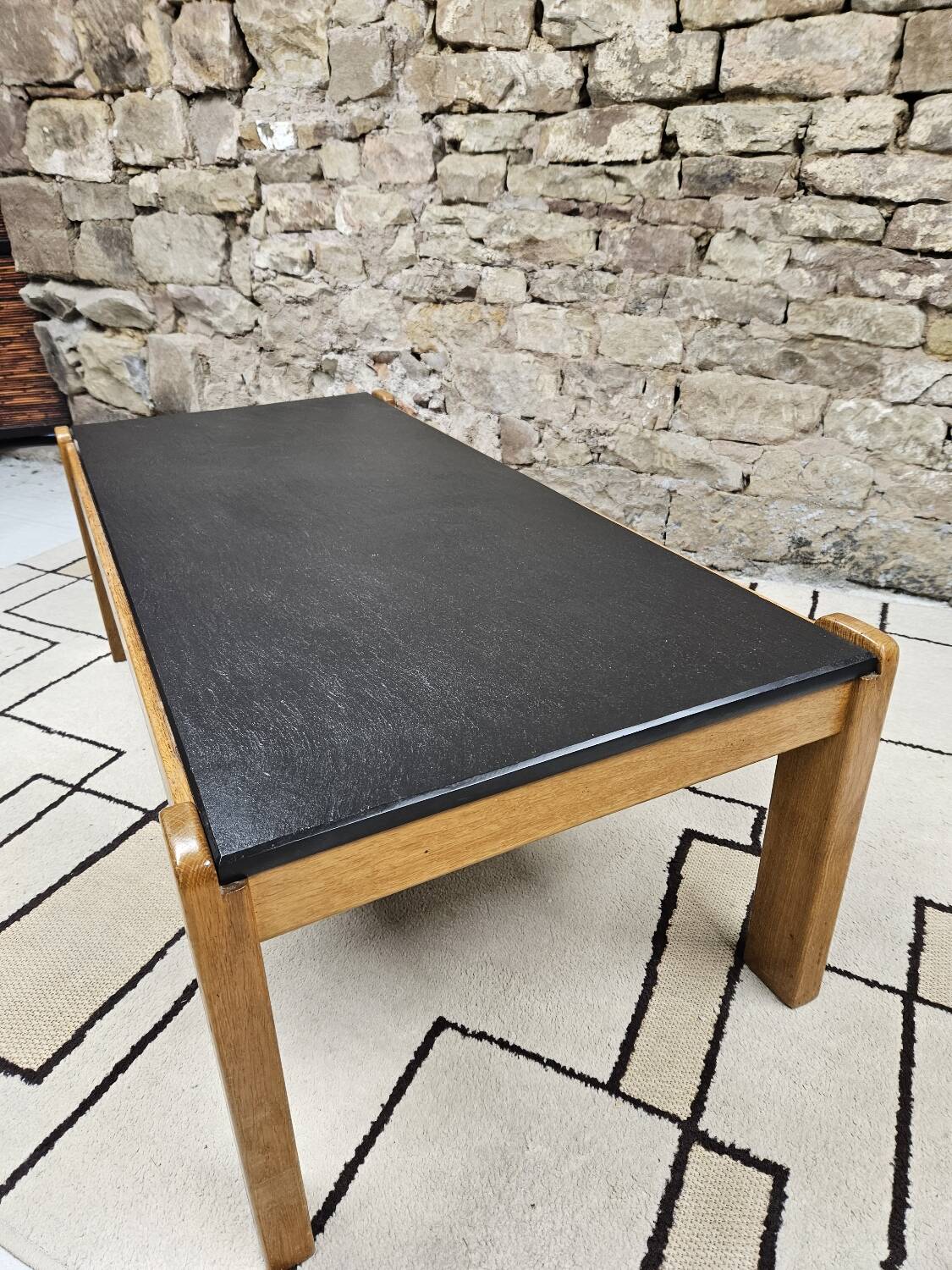 Vintage coffee table 1970" slate wood