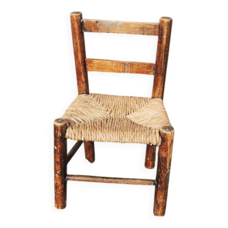 Ancienne Chaise Paillée Pour Enfant