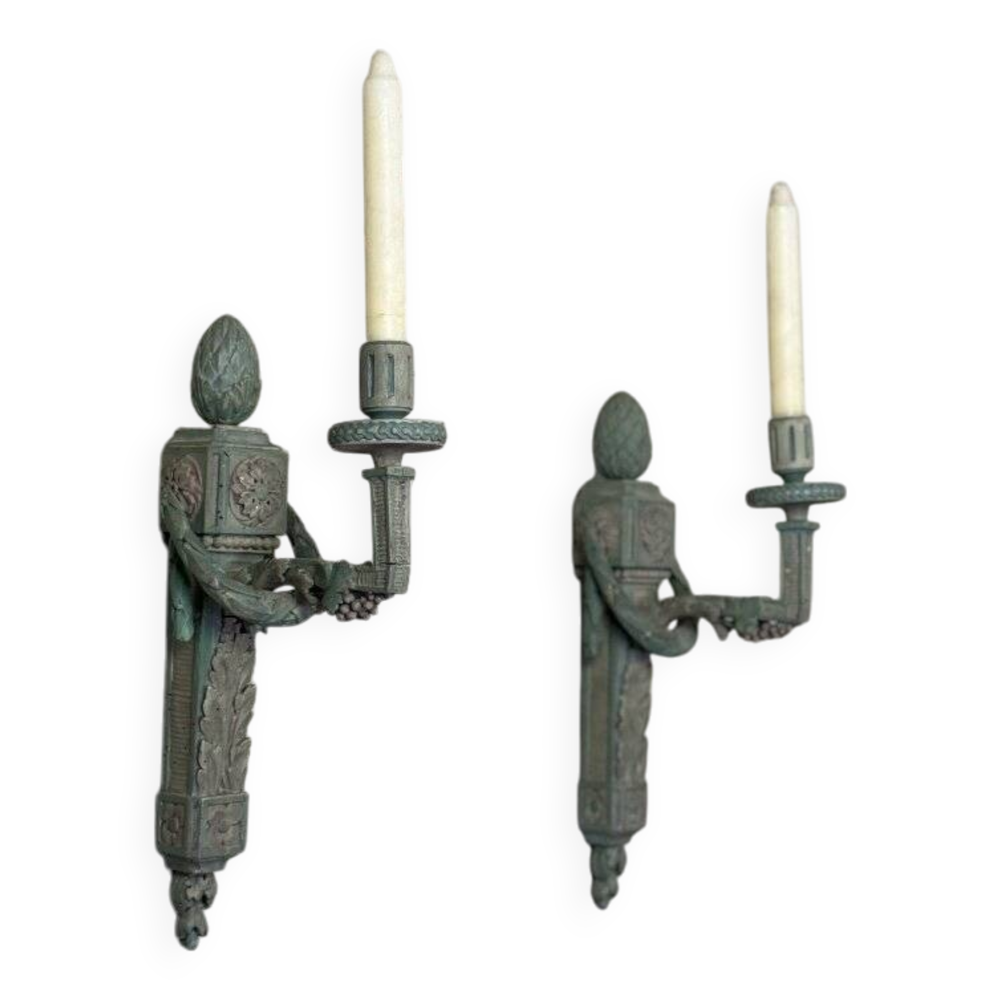 Pair of Louis XVI Style Wall Lights in Carved and Painted Wood, Circa 1900