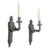 Pair of Louis XVI Style Wall Lights in Carved and Painted Wood, Circa 1900