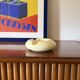 Space age cream ceramic ashtray, Sicart Italy 1970s