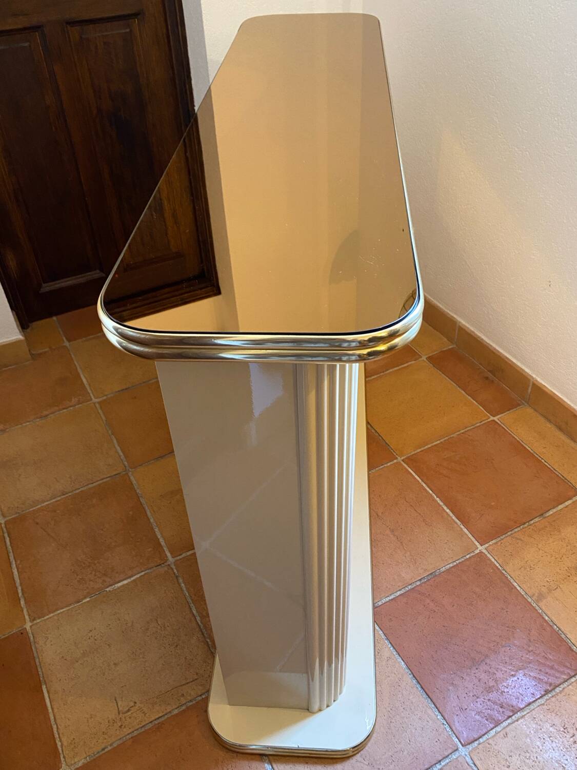 Bar, wooden counter, mirror and brass, 1970s