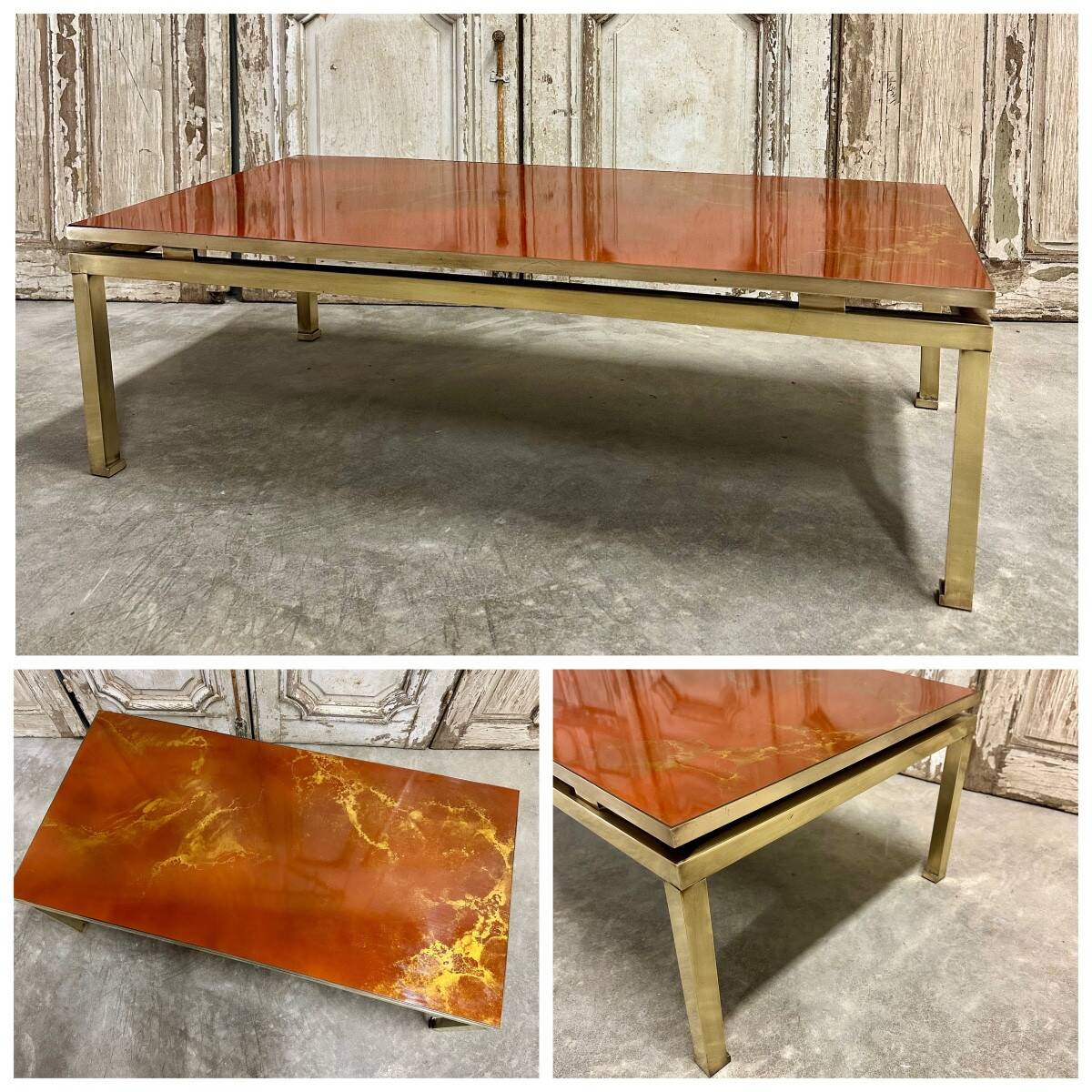 Guy Lefèvre coffee table for Maison JANSEN, imitation lacquer top, circa 1970.