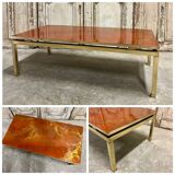 Guy Lefèvre coffee table for Maison JANSEN, imitation lacquer top, circa 1970.