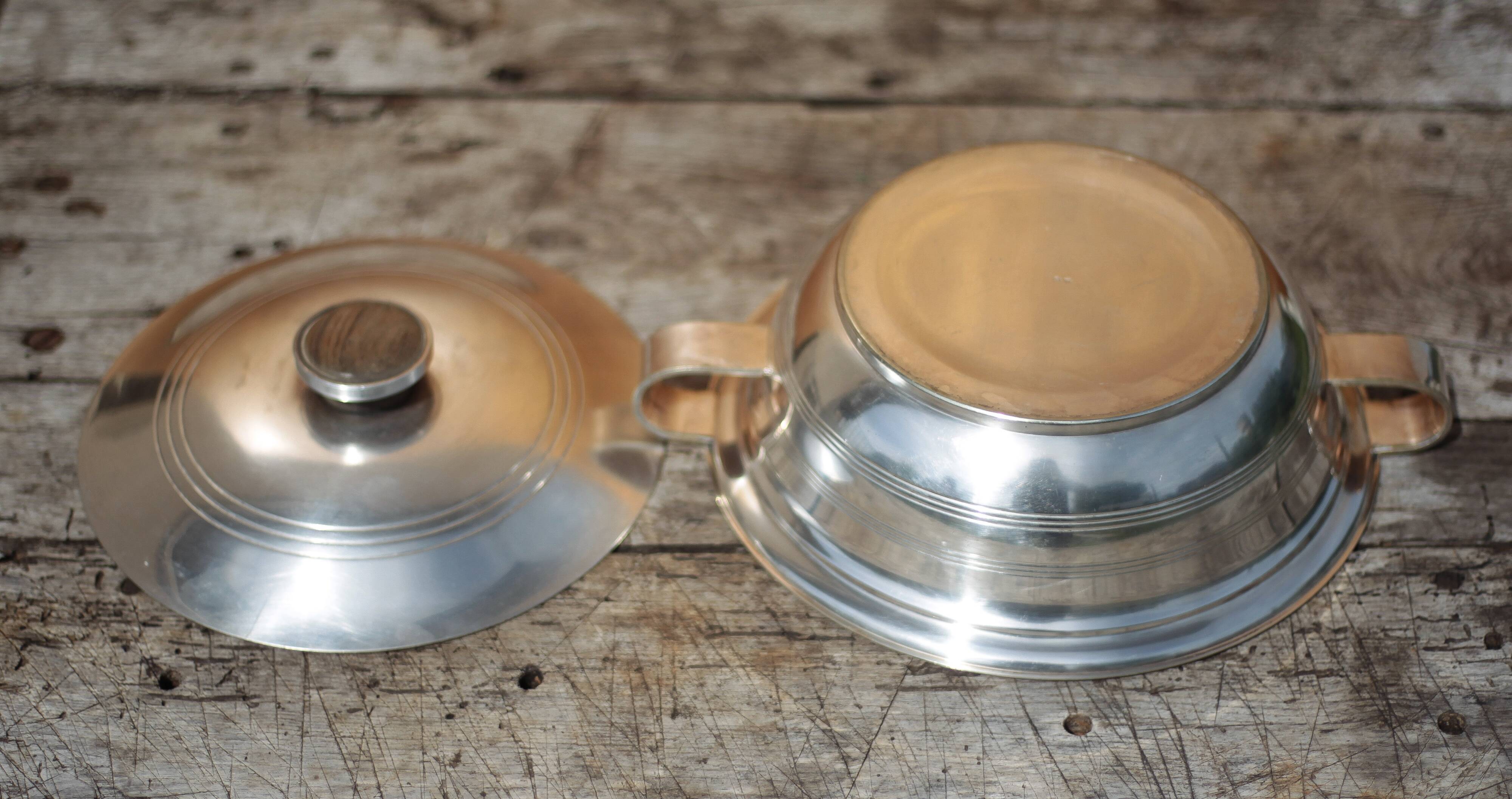 Silver-plated metal dish, Saglier brothers hallmark, silver-plated metal vegetable dish, art deco