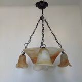 Vintage 4-light chandelier in black metal and glass, France