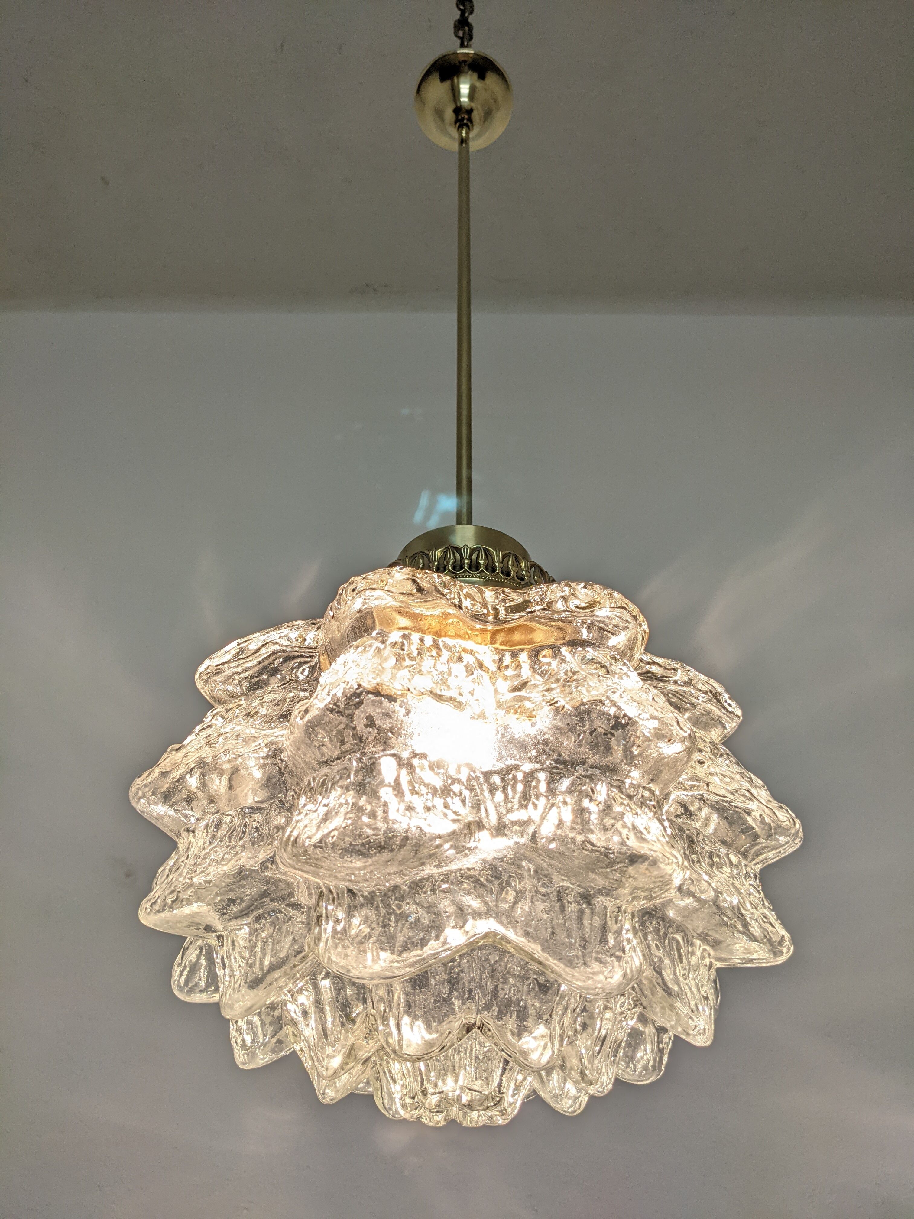 Glass and brass flower pendant lamp in art deco style