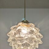Glass and brass flower pendant lamp in art deco style