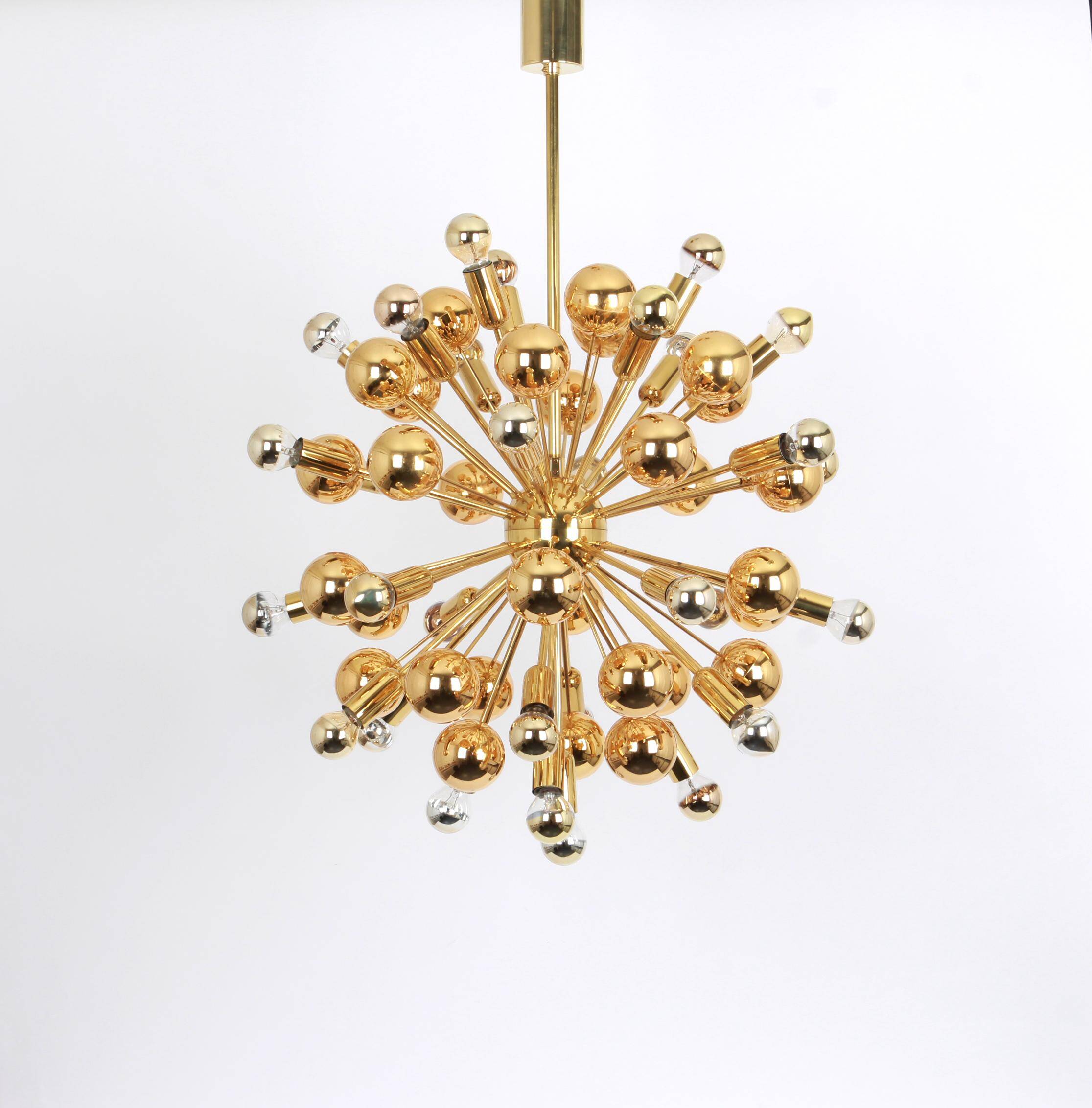 Large brass Sputnik space chandelier from the Space Age by Cosack, Germany, 1970s.