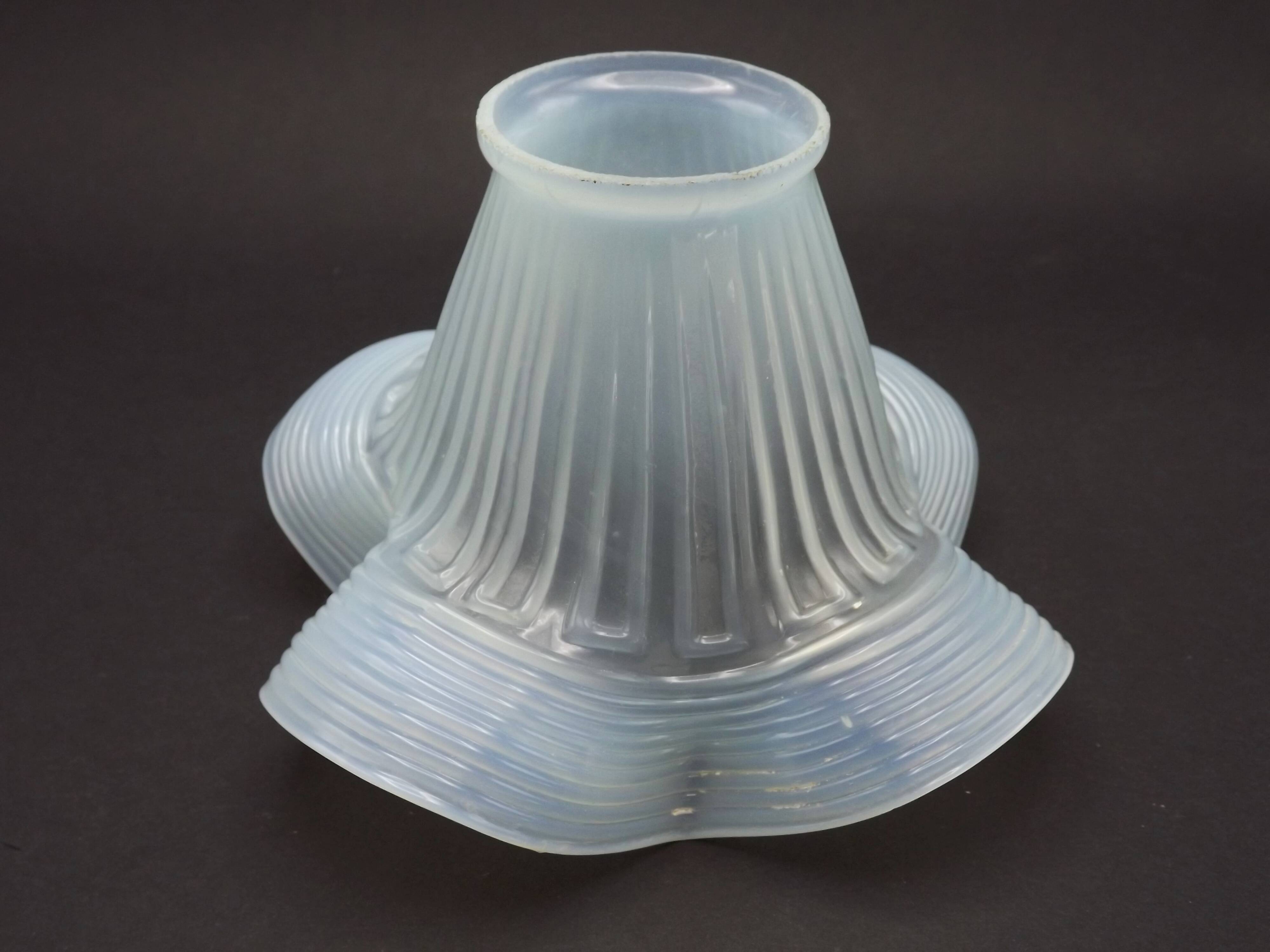 French vintage pale blue opaque glass replacement shade with frilled edge.