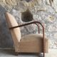Art Deco armchair - curved wooden armrests - wool coating - mid-twentieth century